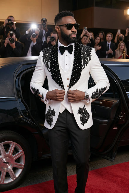 Arctic Vanguard - White & Black Wing Beaded 3-Piece Tuxedo