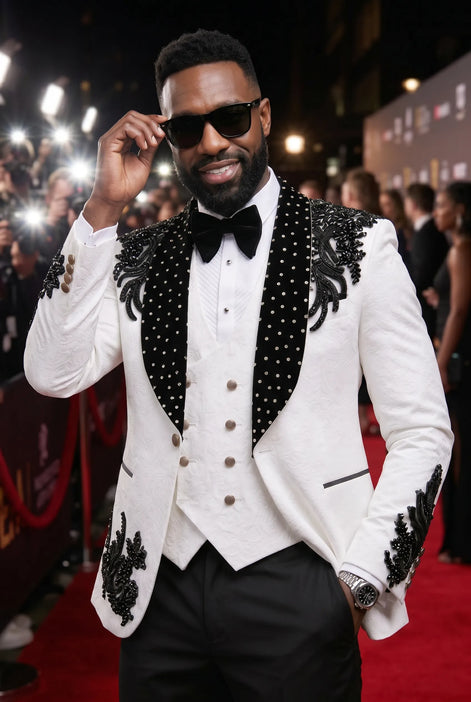 Arctic Vanguard - White & Black Wing Beaded 3-Piece Tuxedo