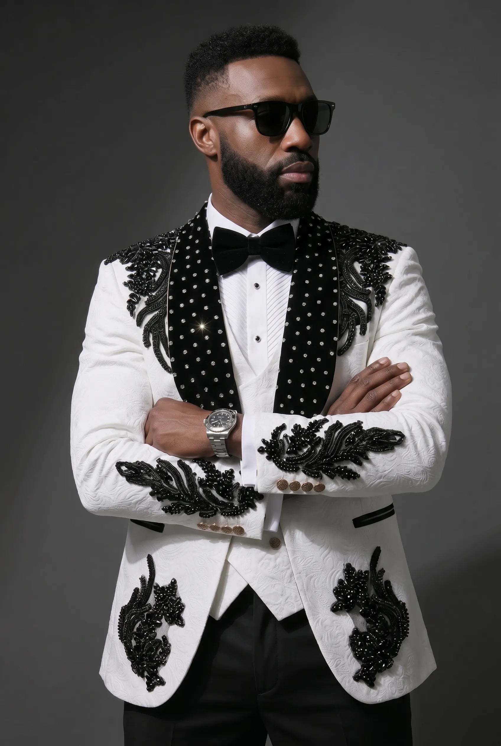Arctic Vanguard - White & Black Wing Beaded 3-Piece Tuxedo