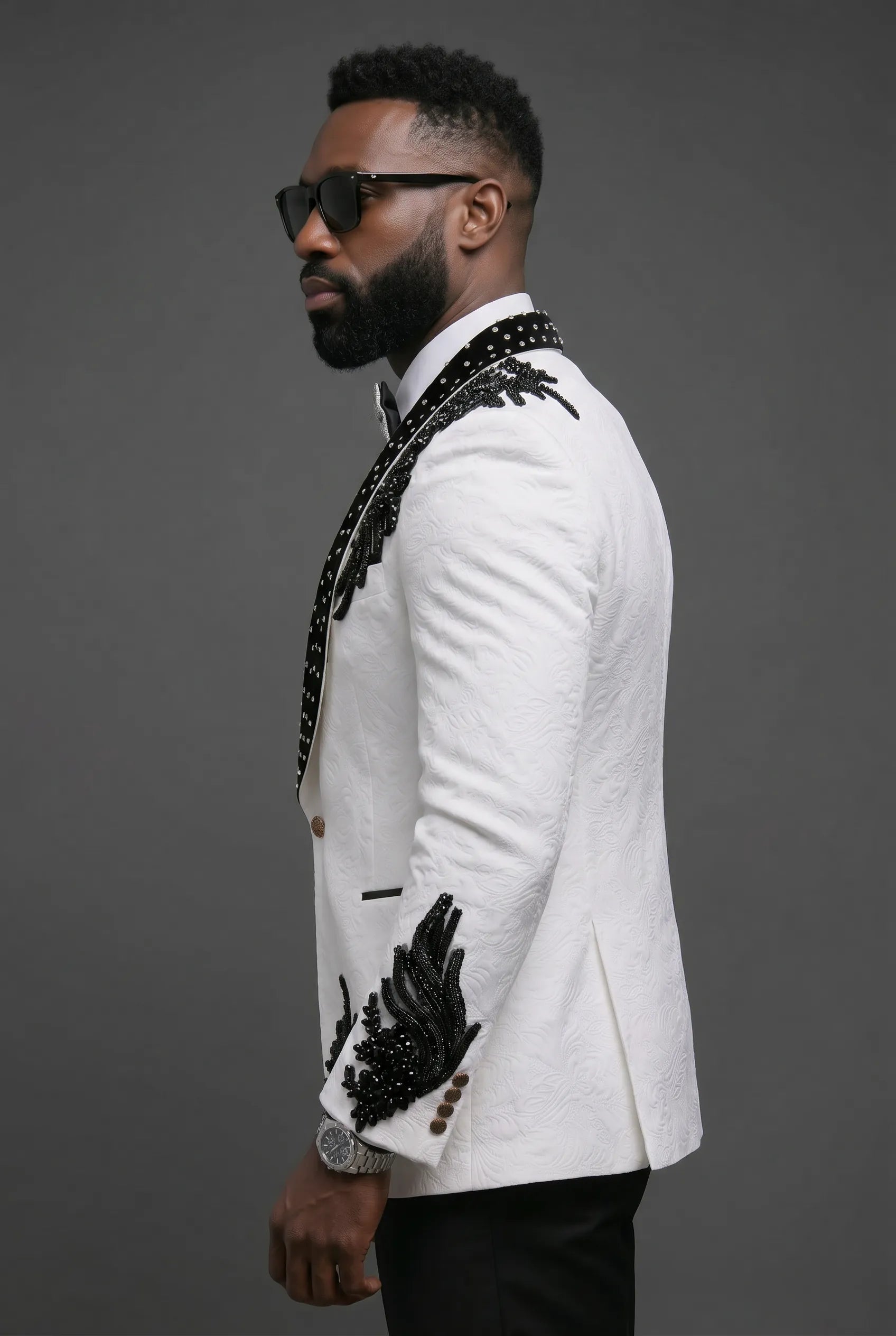 Arctic Vanguard - White & Black Wing Beaded 3-Piece Tuxedo