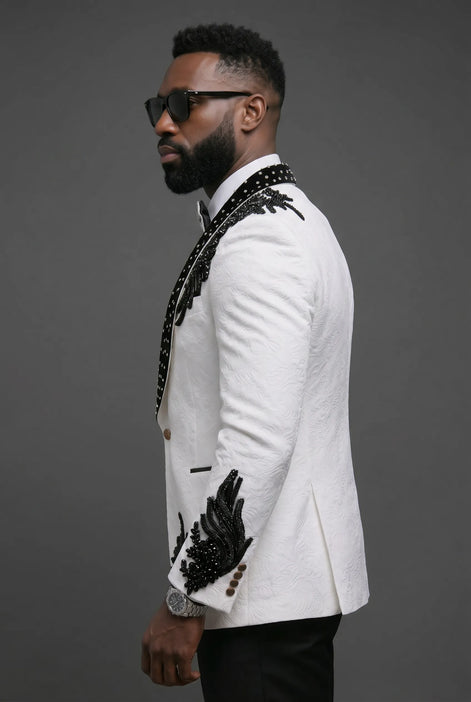 Arctic Vanguard - White & Black Wing Beaded 3-Piece Tuxedo