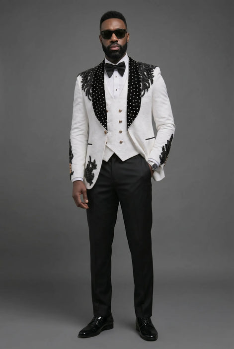 Arctic Vanguard - White & Black Wing Beaded 3-Piece Tuxedo