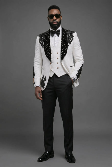 Arctic Vanguard - White & Black Wing Beaded 3-Piece Tuxedo