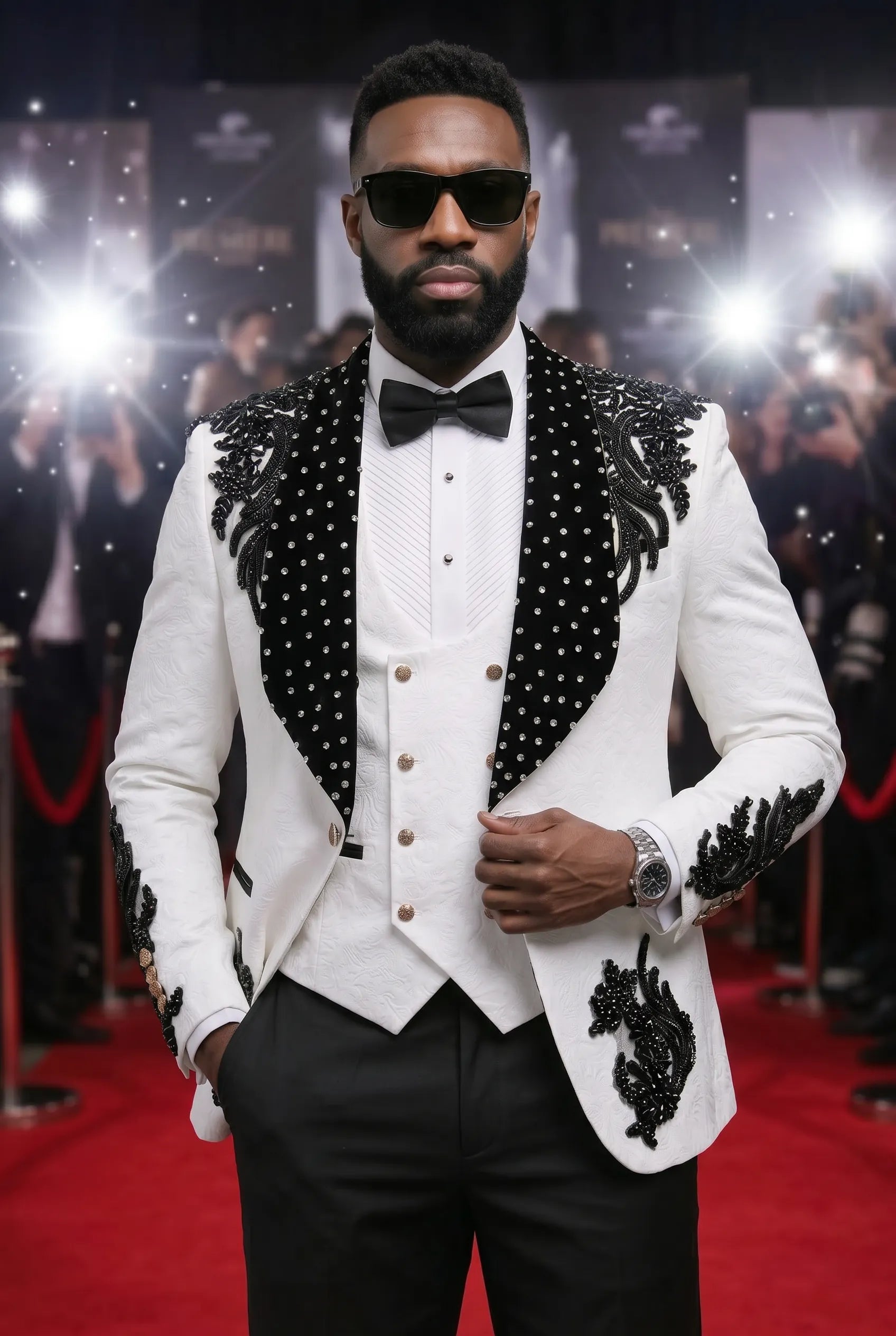 Arctic Vanguard - White & Black Wing Beaded 3-Piece Tuxedo
