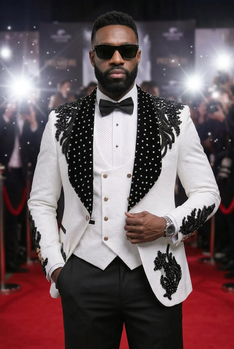 Arctic Vanguard - White & Black Wing Beaded 3-Piece Tuxedo