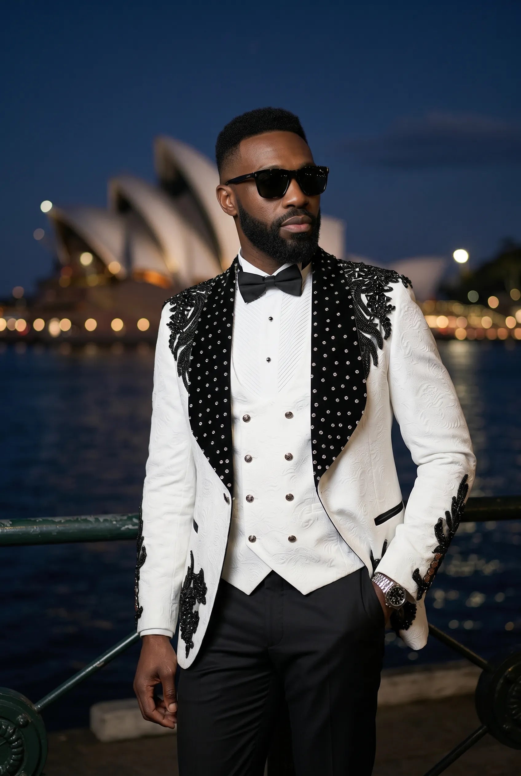 Arctic Vanguard - White & Black Wing Beaded 3-Piece Tuxedo