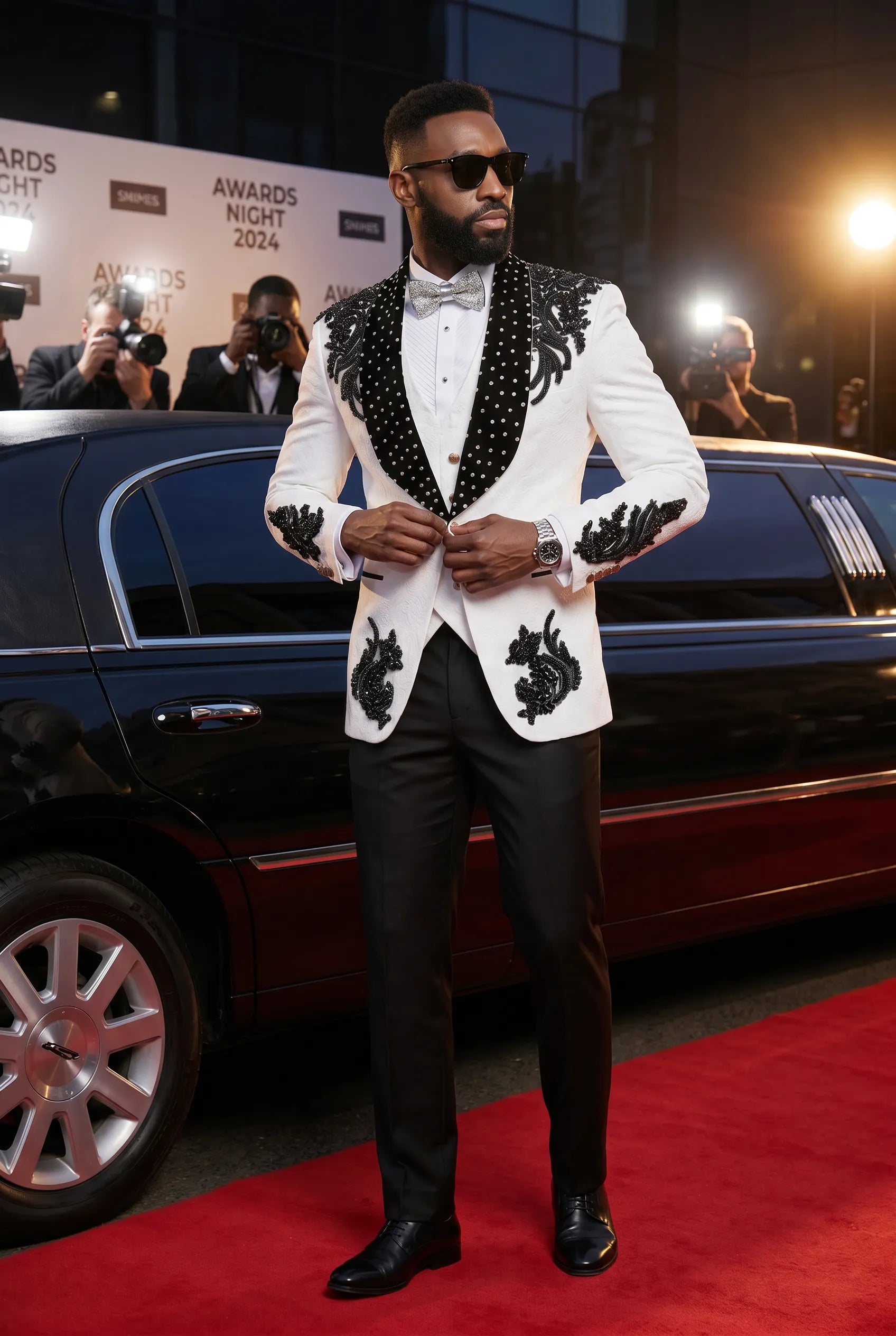 Arctic Vanguard - White & Black Wing Beaded 3-Piece Tuxedo