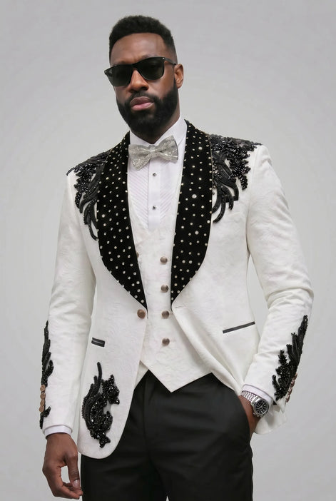 Arctic Vanguard - White & Black Wing Beaded 3-Piece Tuxedo