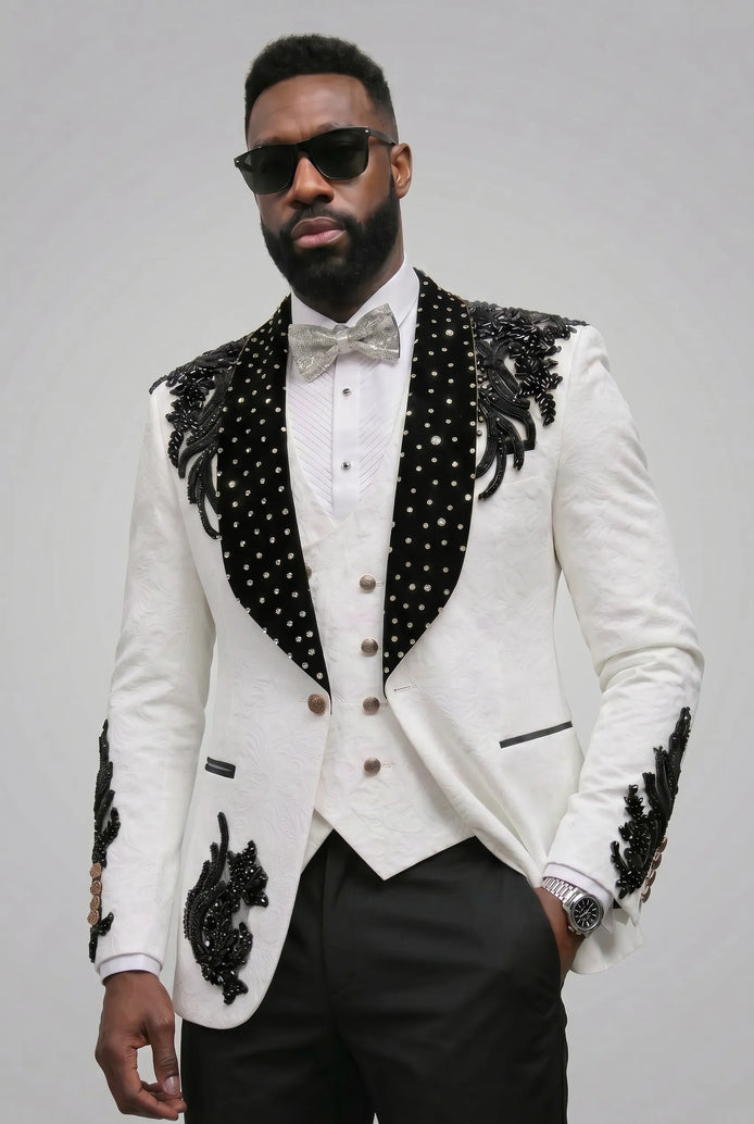 Arctic Vanguard - White & Black Wing Beaded 3-Piece Tuxedo