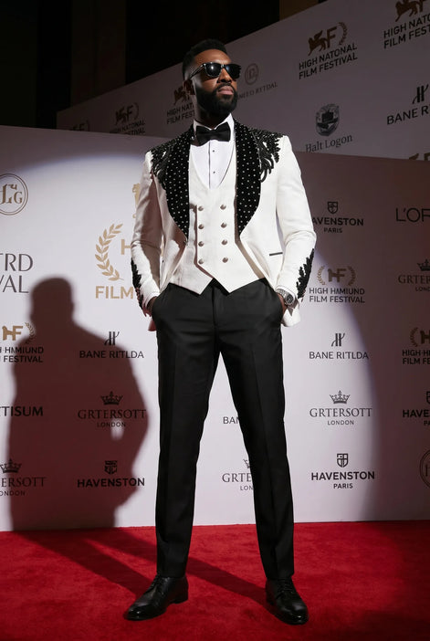 Arctic Vanguard - White & Black Wing Beaded 3-Piece Tuxedo