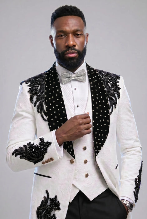 Arctic Vanguard - White & Black Wing Beaded 3-Piece Tuxedo