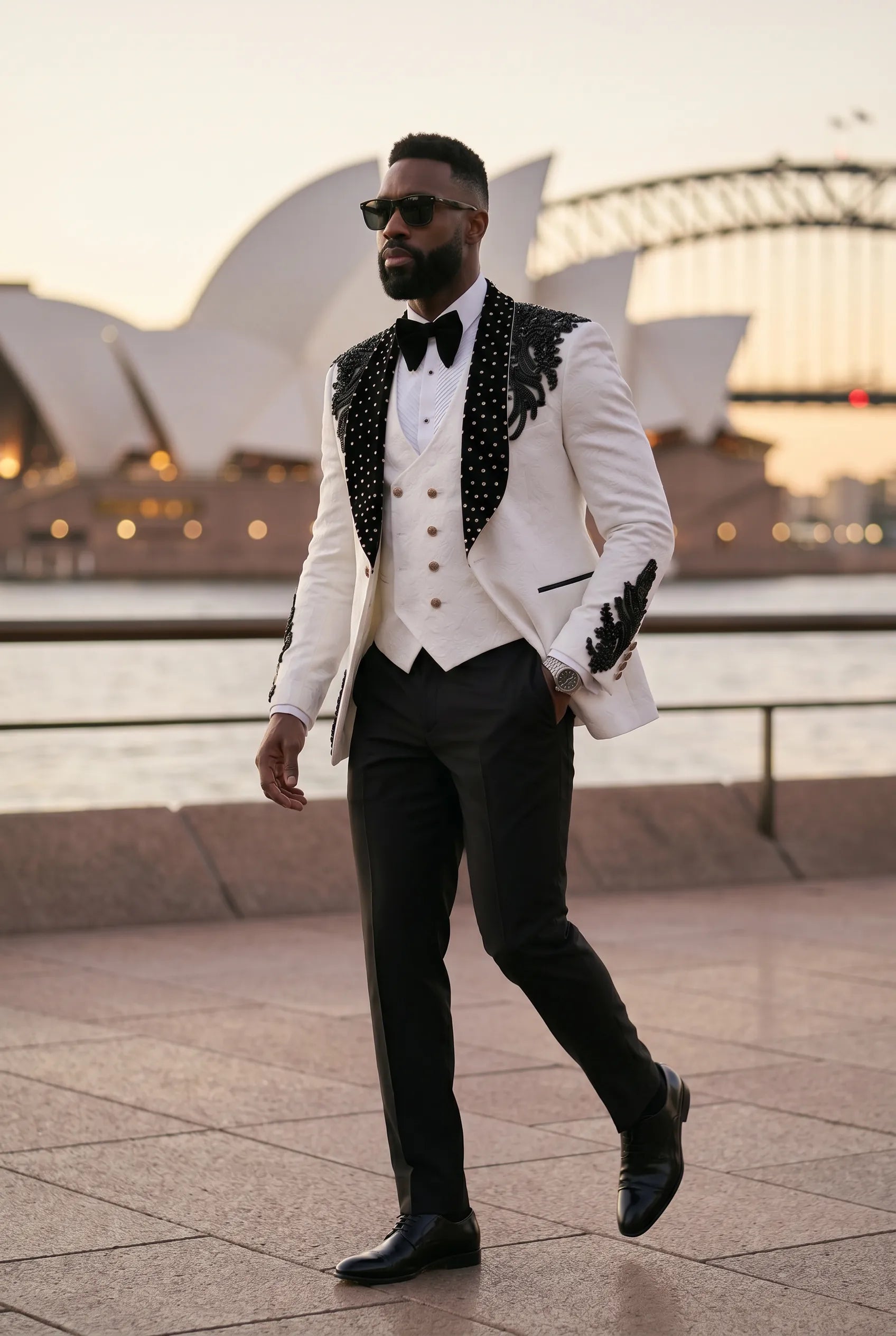 Arctic Vanguard - White & Black Wing Beaded 3-Piece Tuxedo