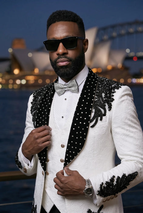 Arctic Vanguard - White & Black Wing Beaded 3-Piece Tuxedo