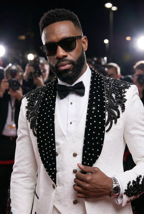 Arctic Vanguard - White & Black Wing Beaded 3-Piece Tuxedo