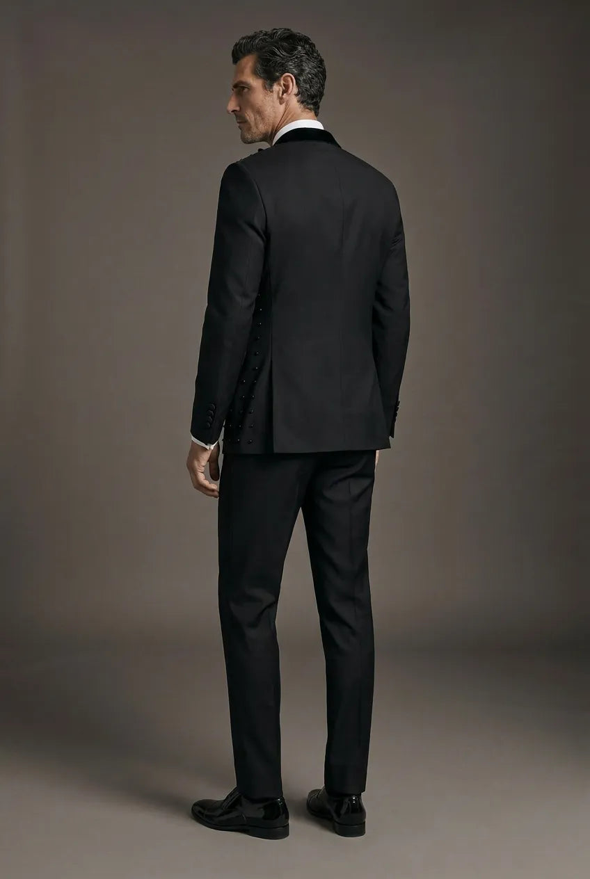 Phantom Cipher - Black Asymmetric Vine Beaded 2-Piece Tuxedo