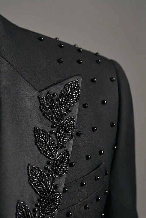 Phantom Cipher - Black Asymmetric Vine Beaded 2-Piece Tuxedo