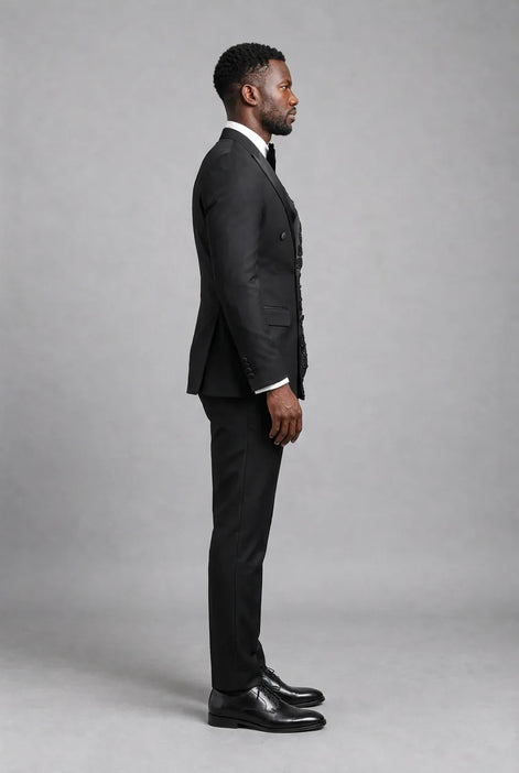 Phantom Cipher - Black Asymmetric Vine Beaded 2-Piece Tuxedo
