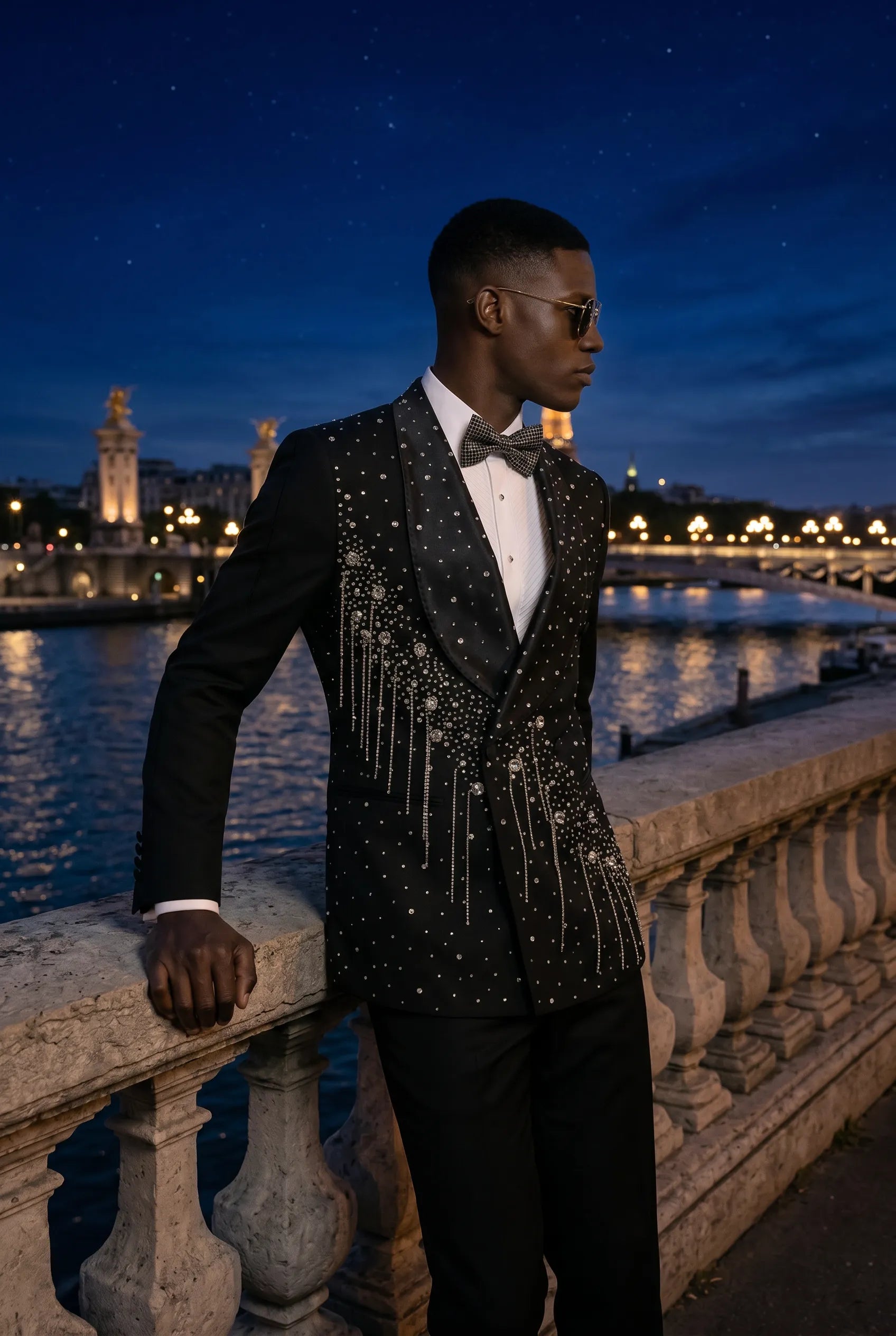 Vesper Cascade - Black Crystal Fringe 2-Piece Tuxedo