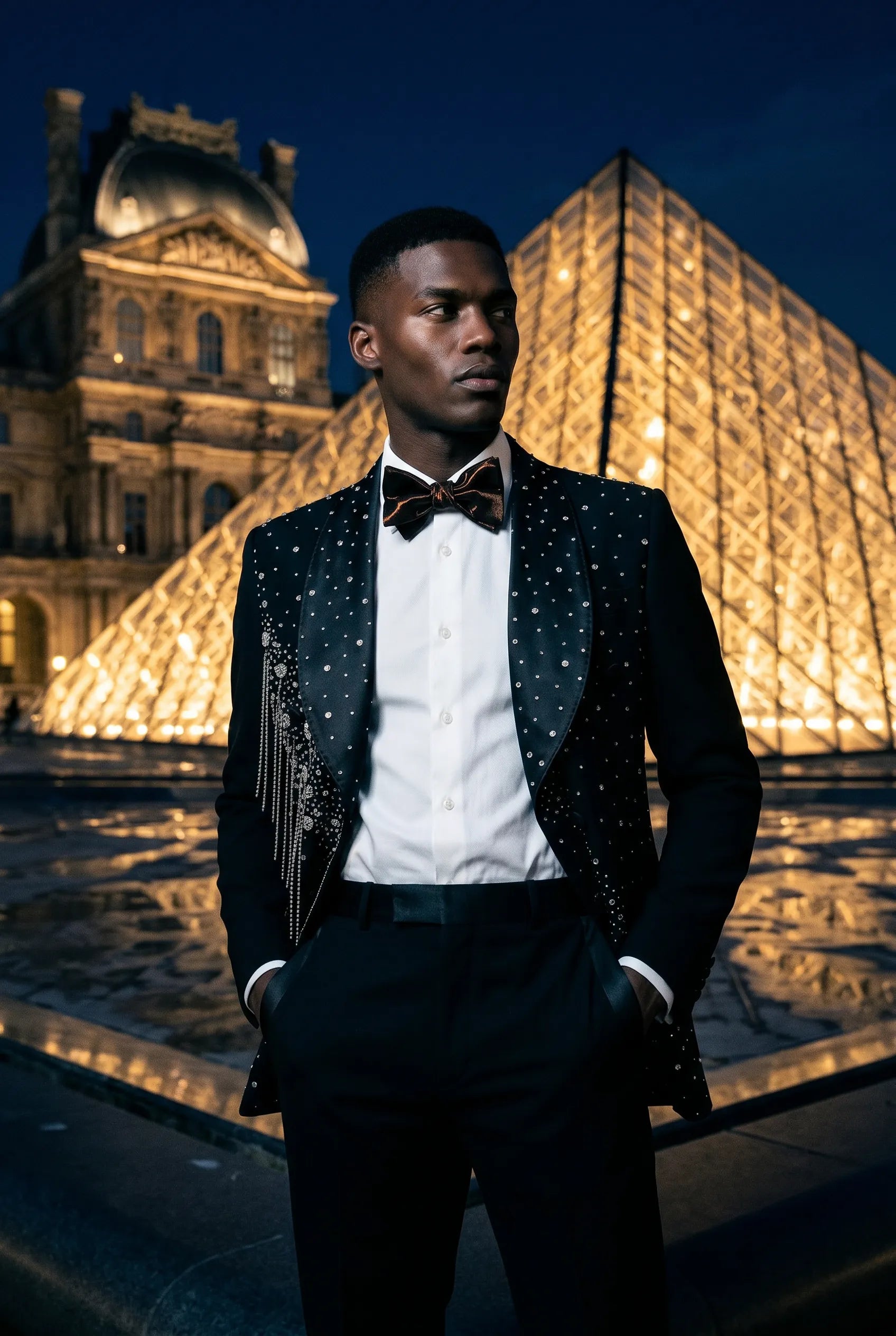 Vesper Cascade - Black Crystal Fringe 2-Piece Tuxedo