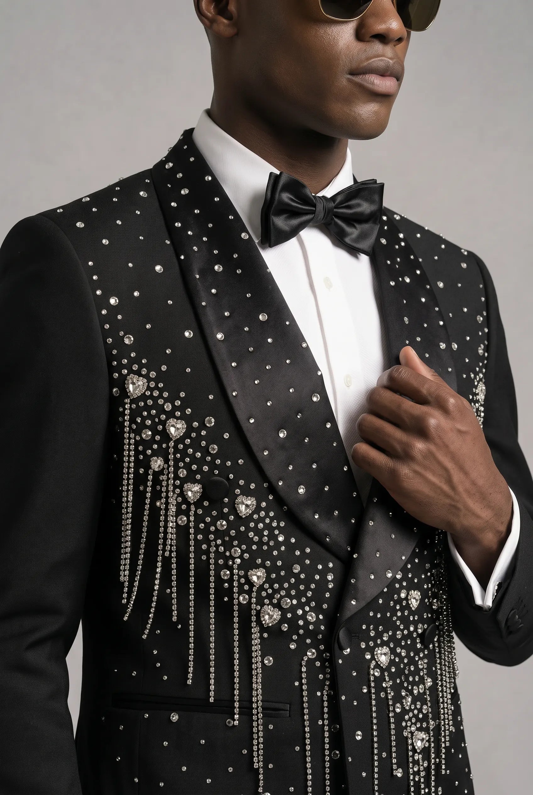 Vesper Cascade - Black Crystal Fringe 2-Piece Tuxedo