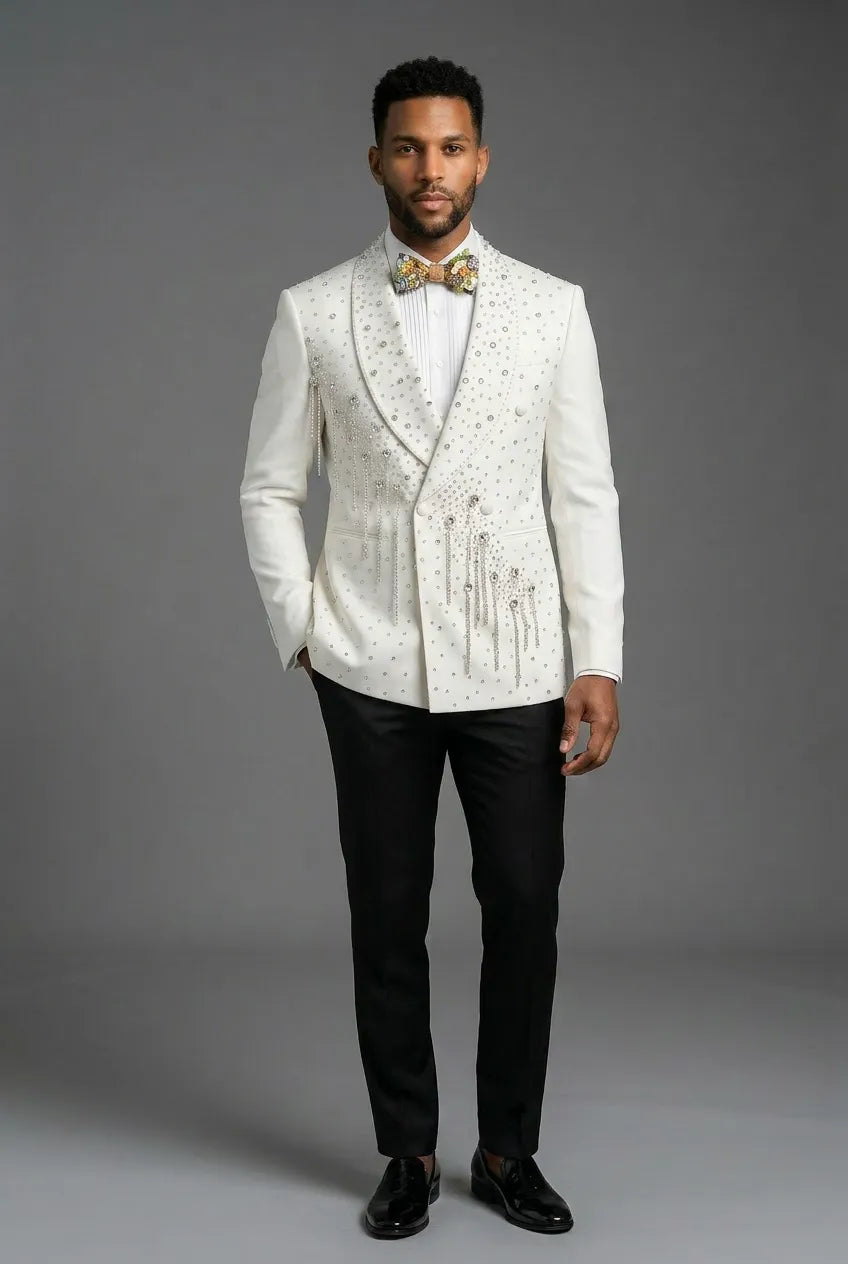 Alabaster Cascade - White Crystal Fringe Tuxedo