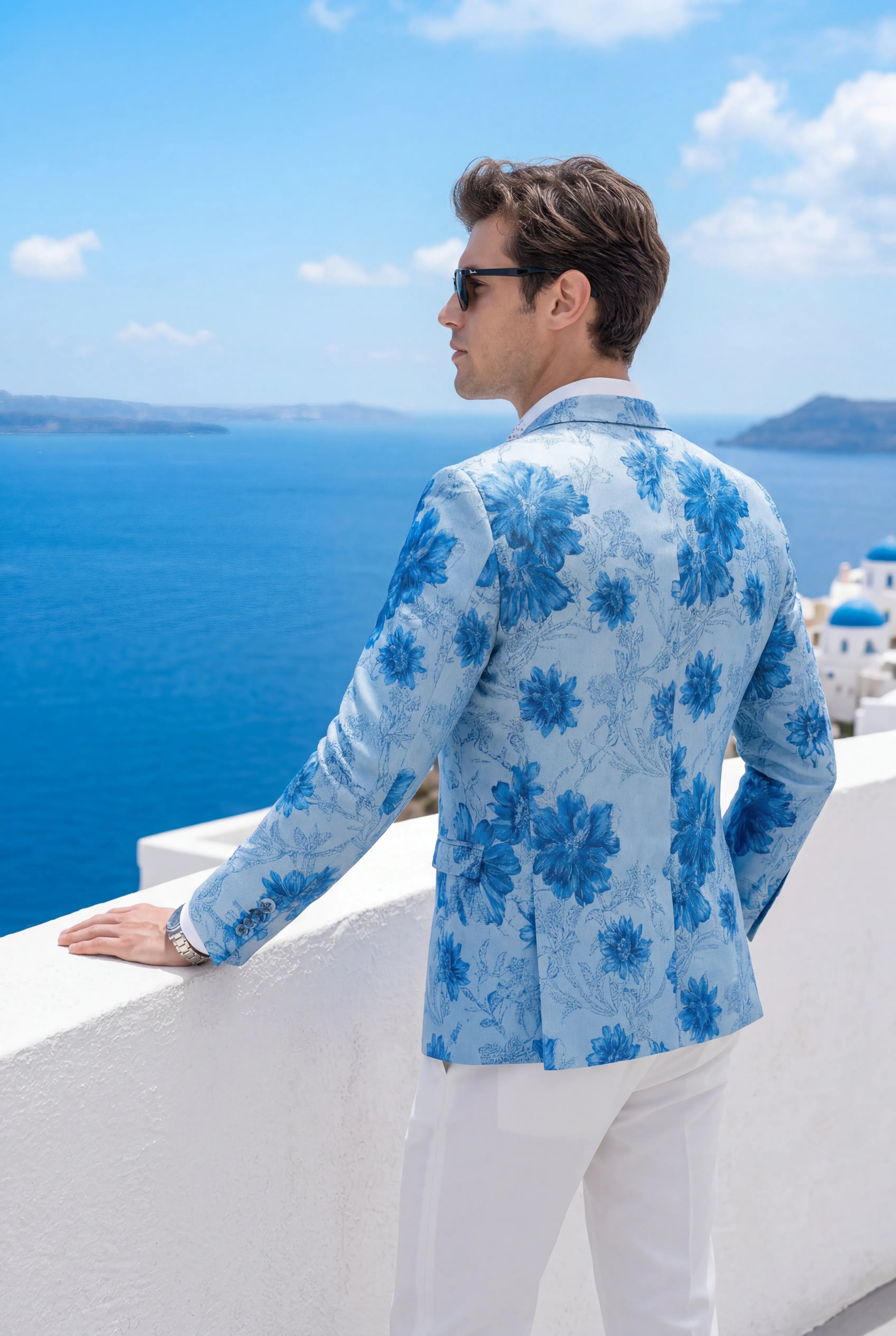 Azure Mediterranean Muse - Blue Floral Resort Blazer