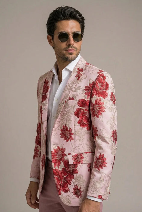 Crimson Twilight Bloom - Dusty Rose Floral Resort Blazer