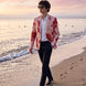 Crimson Twilight Bloom - Dusty Rose Floral Resort Blazer