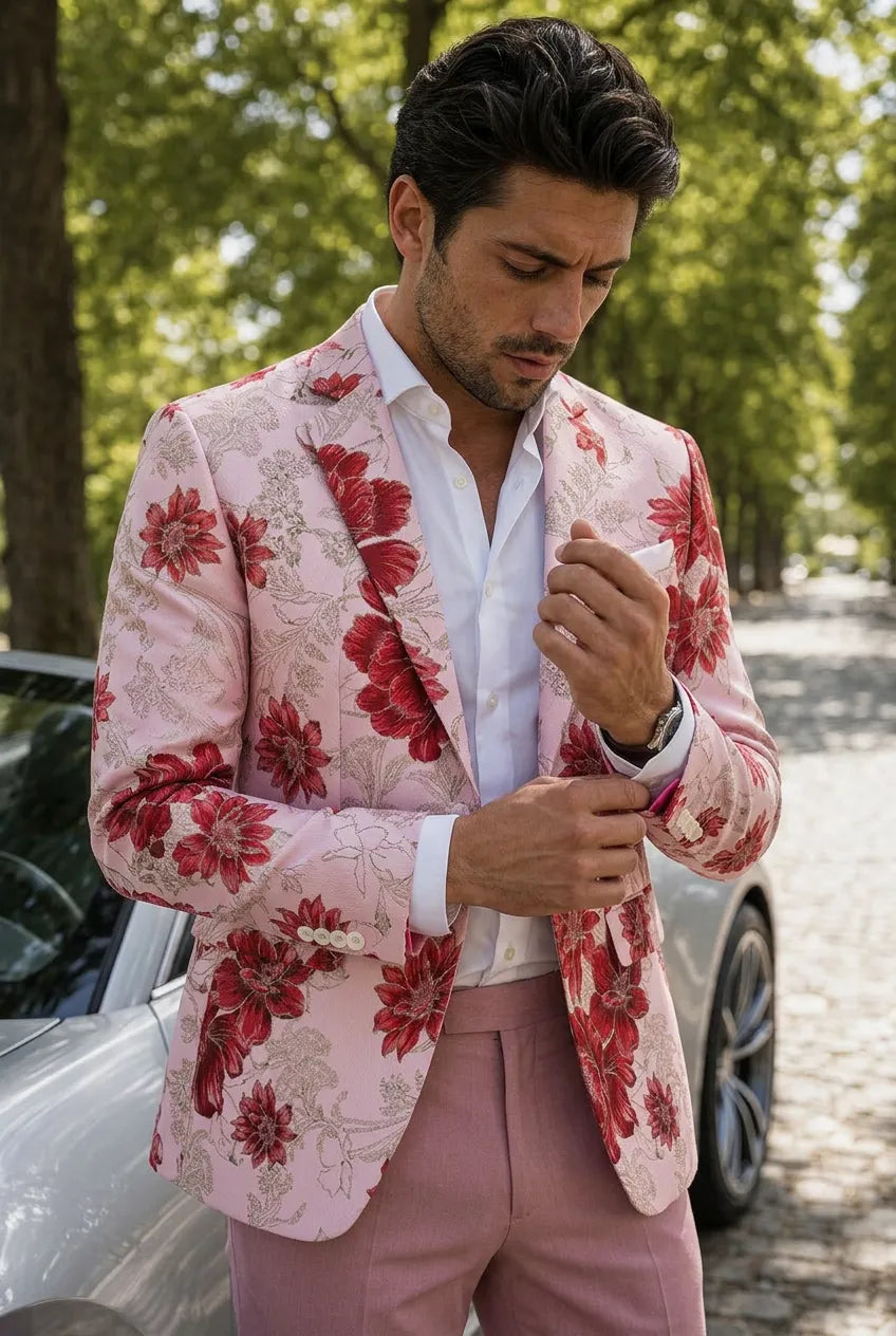 Crimson Twilight Bloom - Dusty Rose Floral Resort Blazer