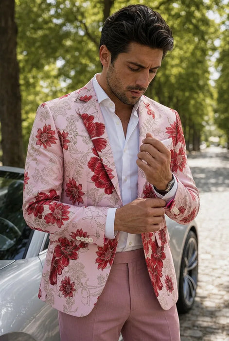 Crimson Twilight Bloom - Dusty Rose Floral Resort Blazer