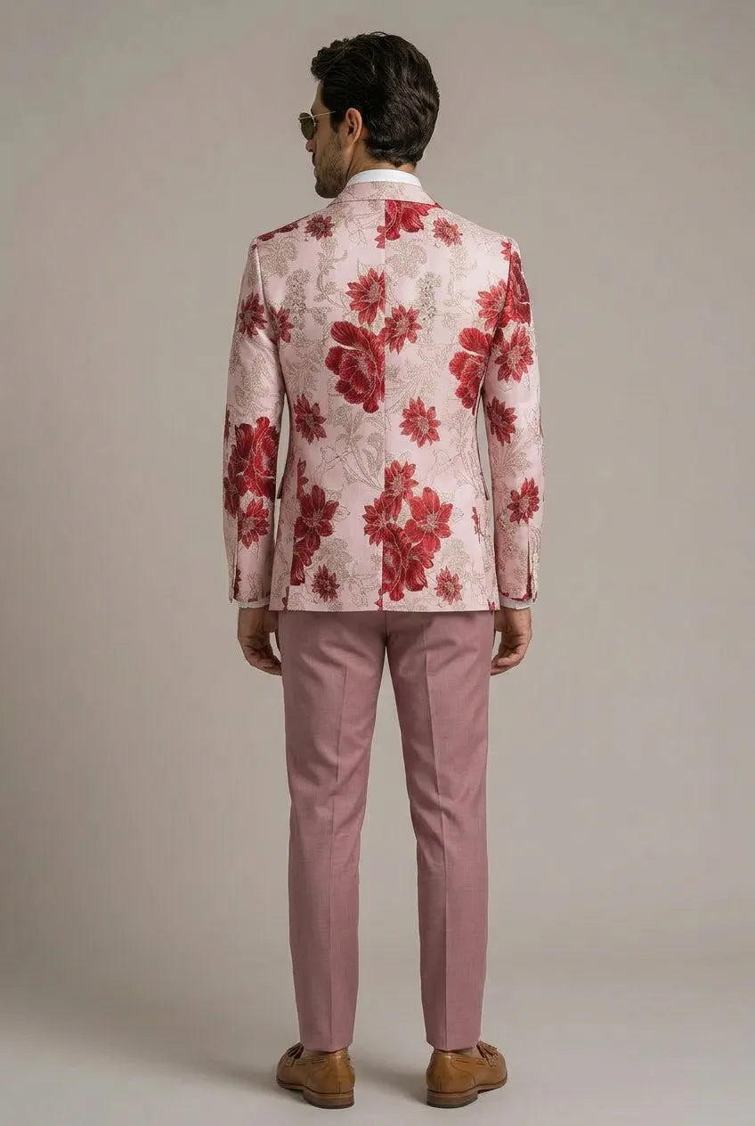 Crimson Twilight Bloom - Dusty Rose Floral Resort Blazer