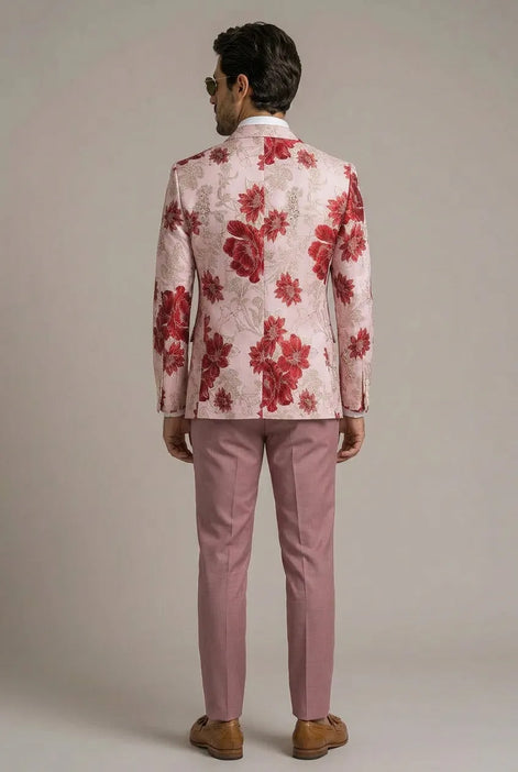 Crimson Twilight Bloom - Dusty Rose Floral Resort Blazer