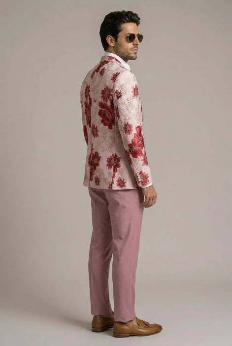 Crimson Twilight Bloom - Dusty Rose Floral Resort Blazer