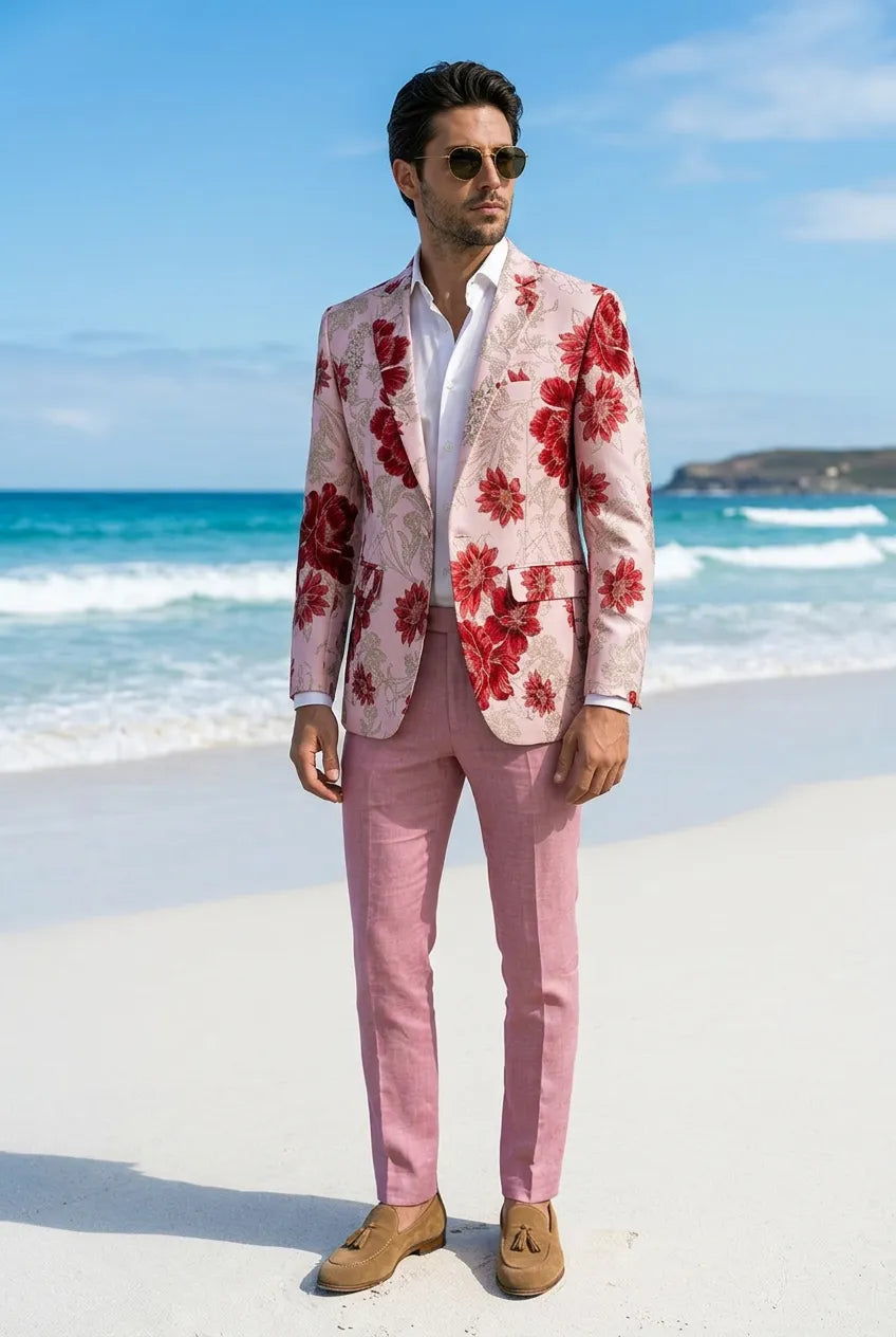 Crimson Twilight Bloom - Dusty Rose Floral Resort Blazer