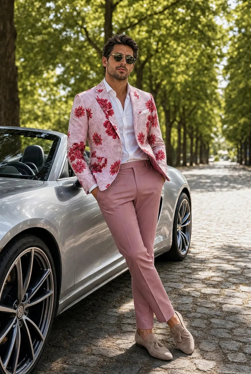 Crimson Twilight Bloom - Dusty Rose Floral Resort Blazer