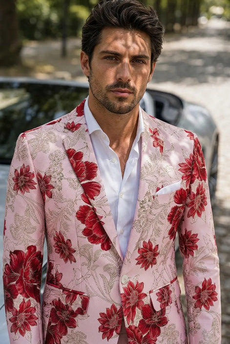 Crimson Twilight Bloom - Dusty Rose Floral Resort Blazer