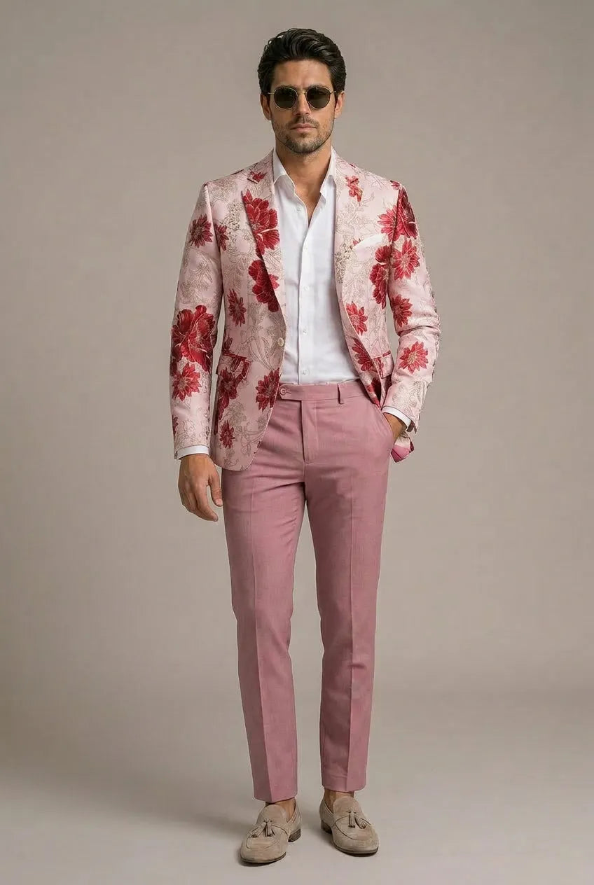 Crimson Twilight Bloom - Dusty Rose Floral Resort Blazer