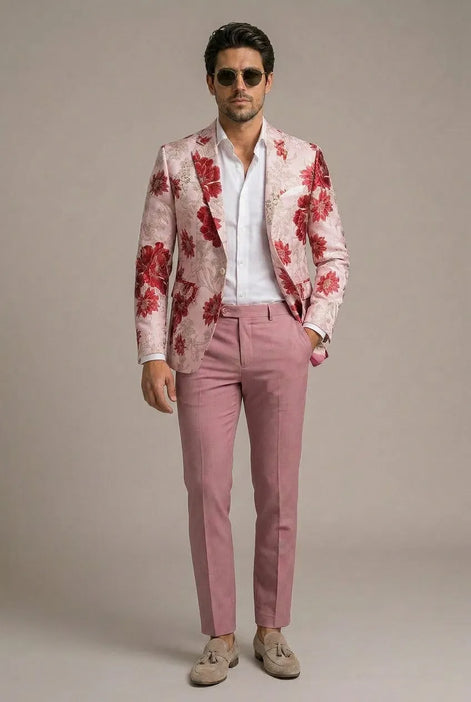 Crimson Twilight Bloom - Dusty Rose Floral Resort Blazer