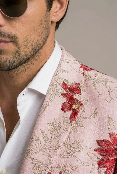 Crimson Twilight Bloom - Dusty Rose Floral Resort Blazer