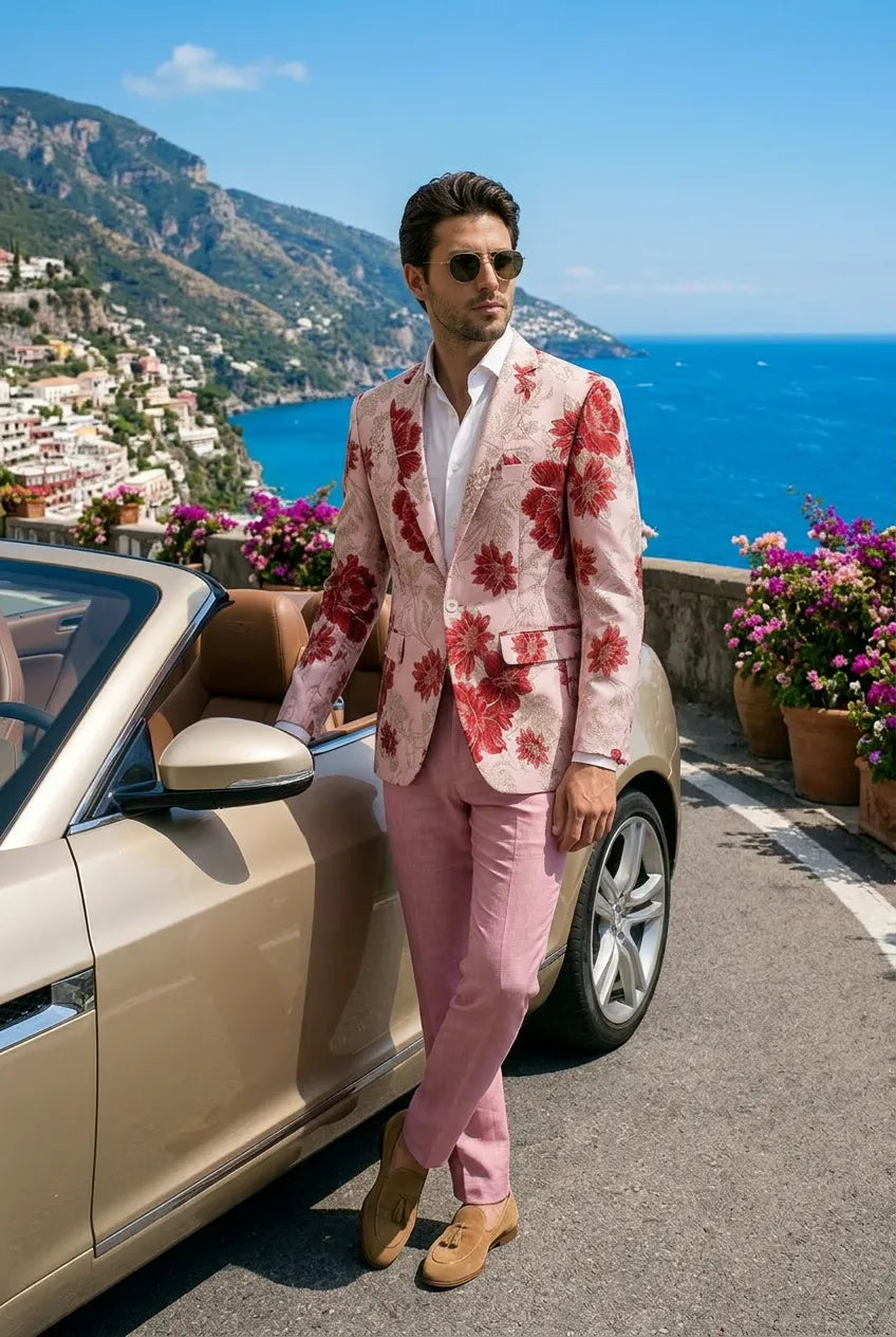 Crimson Twilight Bloom - Dusty Rose Floral Resort Blazer