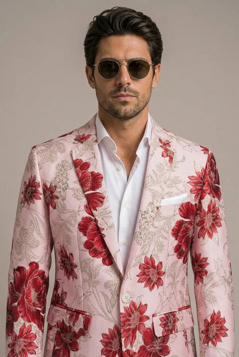 Crimson Twilight Bloom - Dusty Rose Floral Resort Blazer