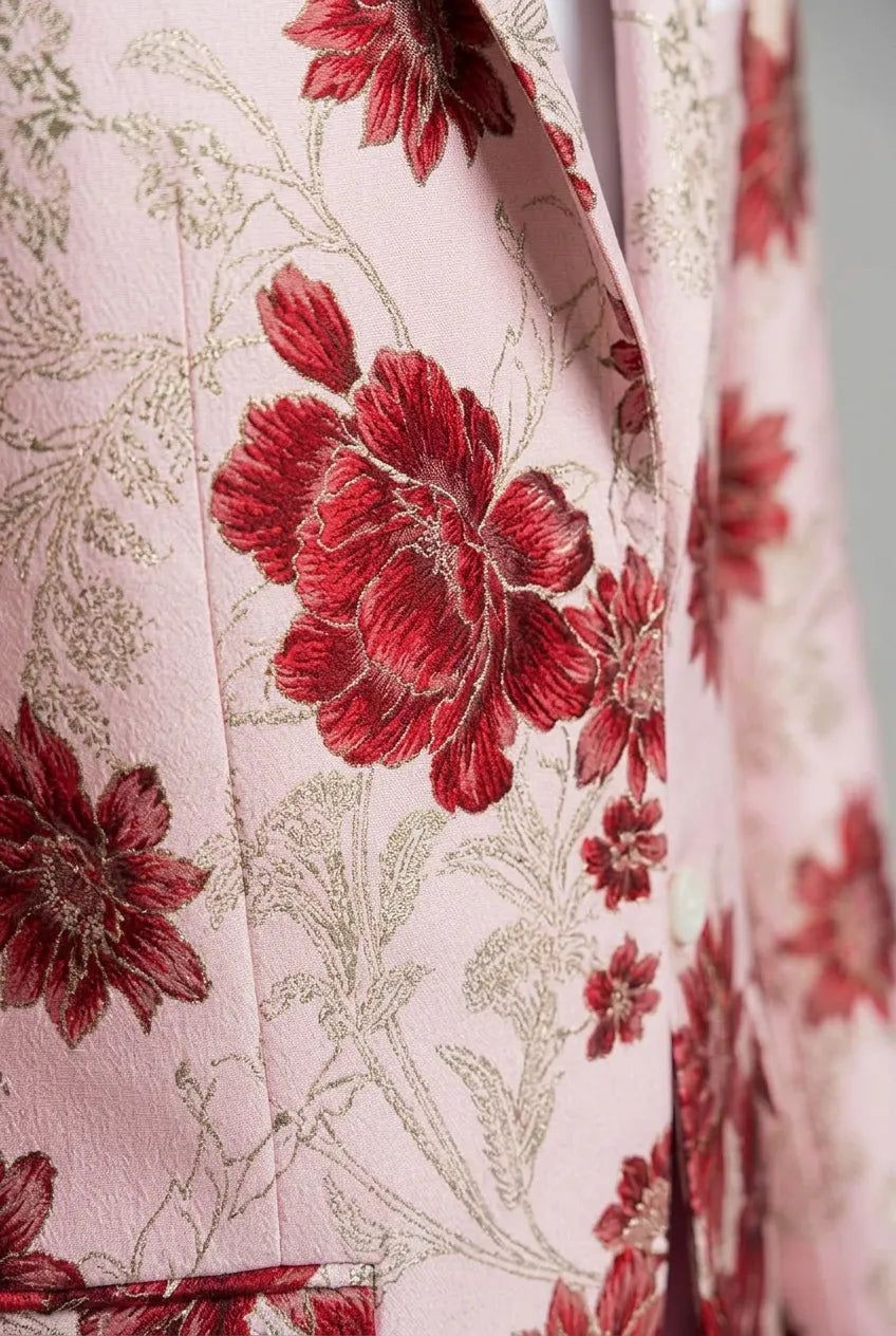 Crimson Twilight Bloom - Dusty Rose Floral Resort Blazer