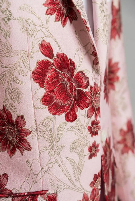 Crimson Twilight Bloom - Dusty Rose Floral Resort Blazer