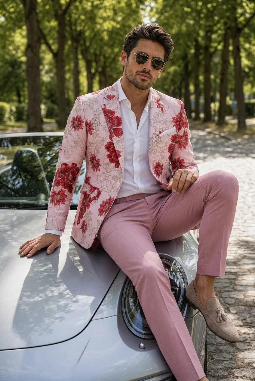 Crimson Twilight Bloom - Dusty Rose Floral Resort Blazer