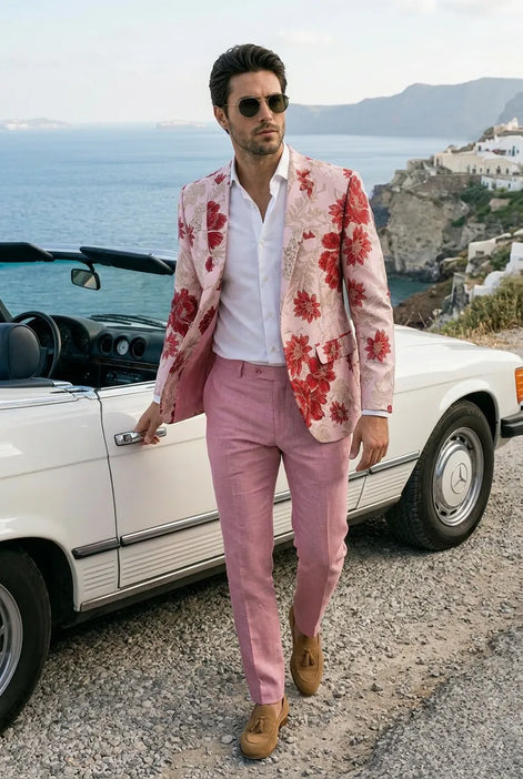 Crimson Twilight Bloom - Dusty Rose Floral Resort Blazer