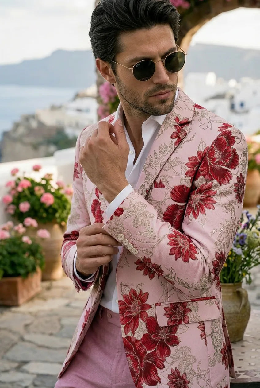 Crimson Twilight Bloom - Dusty Rose Floral Resort Blazer