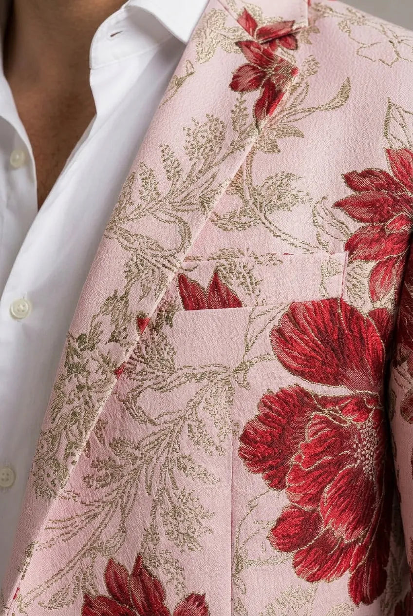 Crimson Twilight Bloom - Dusty Rose Floral Resort Blazer