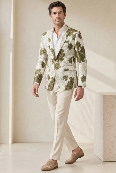 Olive Riviera Serenity - Green Floral Resort Blazer