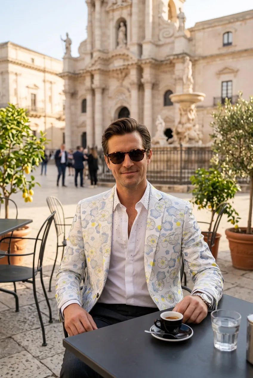 Aurelian Riviera Bloom - Sand & Gold Floral Resort Blazer