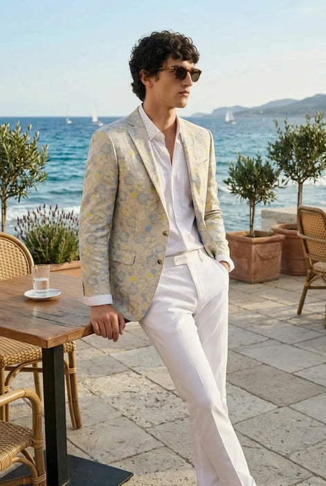 Aurelian Riviera Bloom - Sand & Gold Floral Resort Blazer